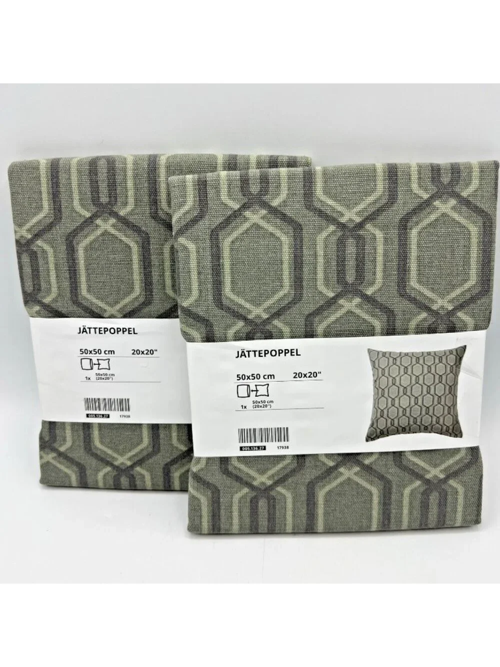 IKEA Jattepoppel Pillow Covers Pair 20x20 Geometric Mod Gray Green